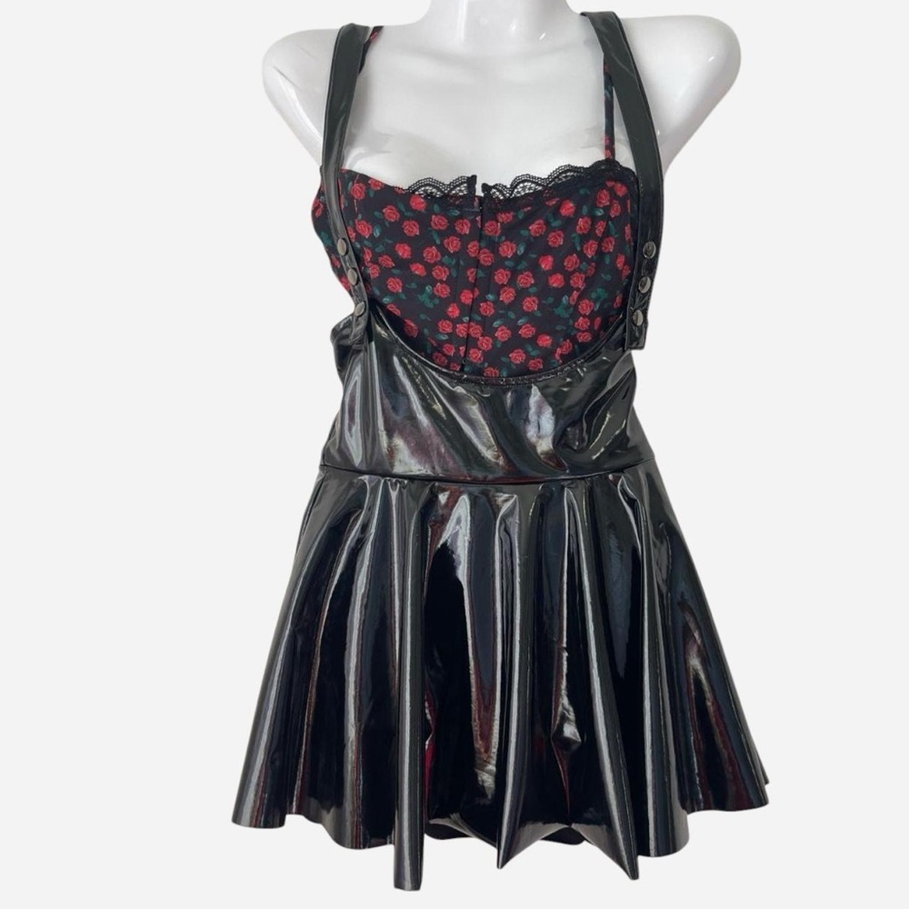 Heart Raves Black Vinyl Suspender Dress